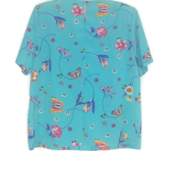 Vintage 80's SG Sport Collection Butterfly Floral Print Blouse - Picture 4 of 7